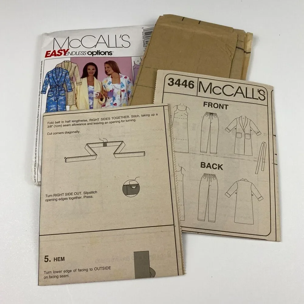 VTG Y2K McCalls 3446 SEWING Pattern Misses Loose Fitting Sleepwear Pajamas Robe